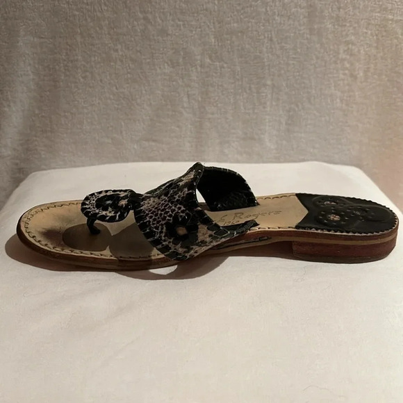 Jack Rogers Women's Snake Skin Tan Black Patent Sandals Flip Flops Size 8M - Picture 11 of 16